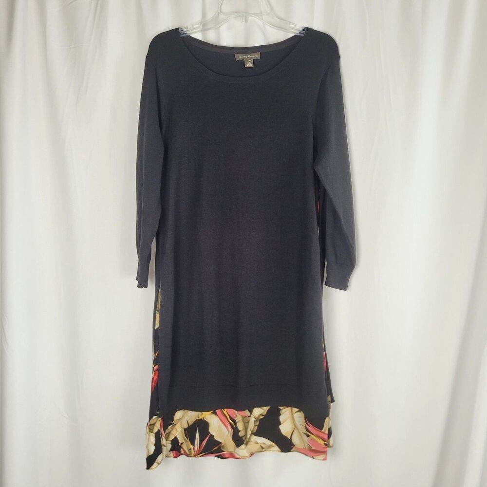 Tommy Bahama Longsleeve Dress Womens Size Large Cotton Blend And Silk Trim Black